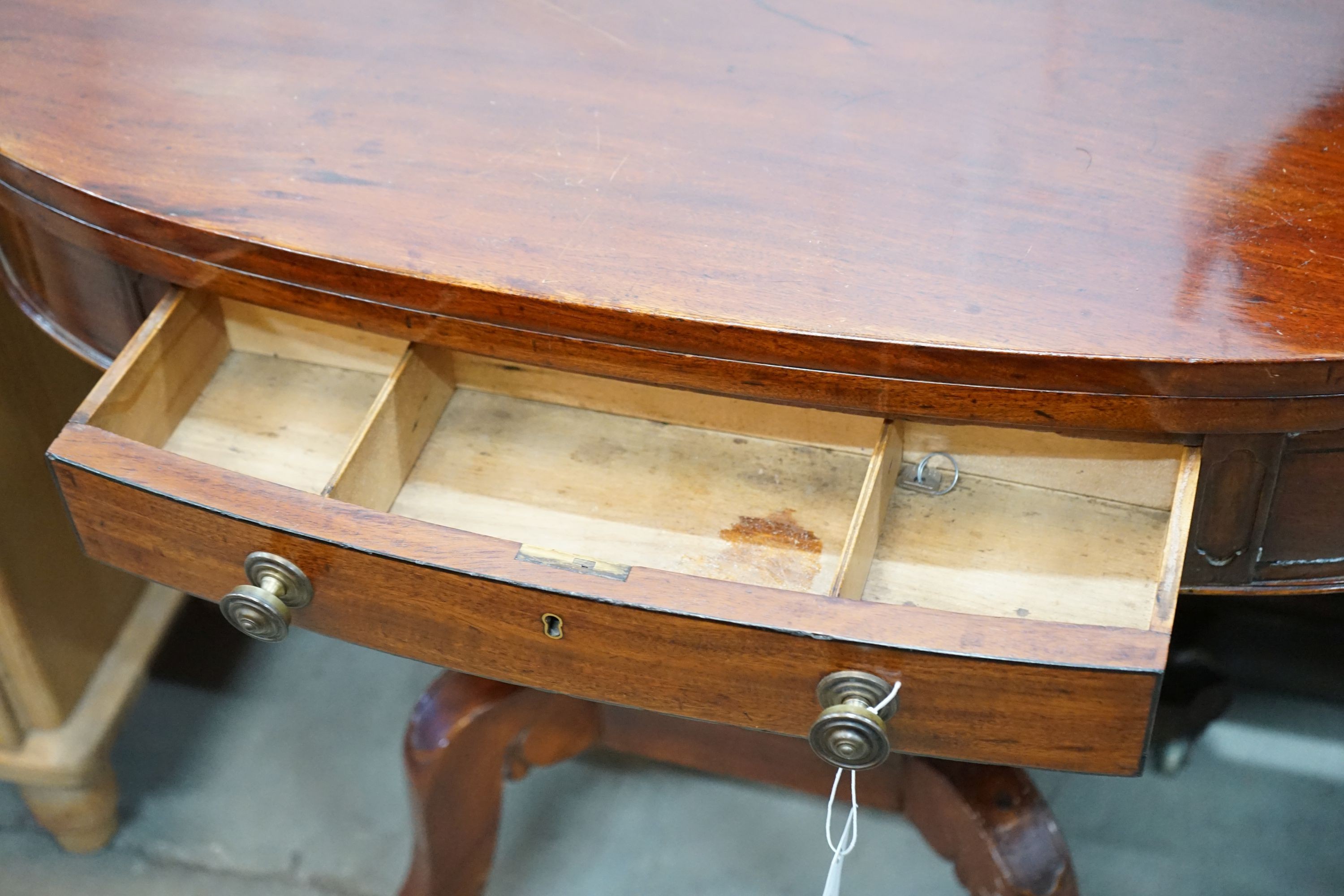 A 19th century continental 'D' shaped folding tea table, width 96cm, depth 49cm, height 78cm